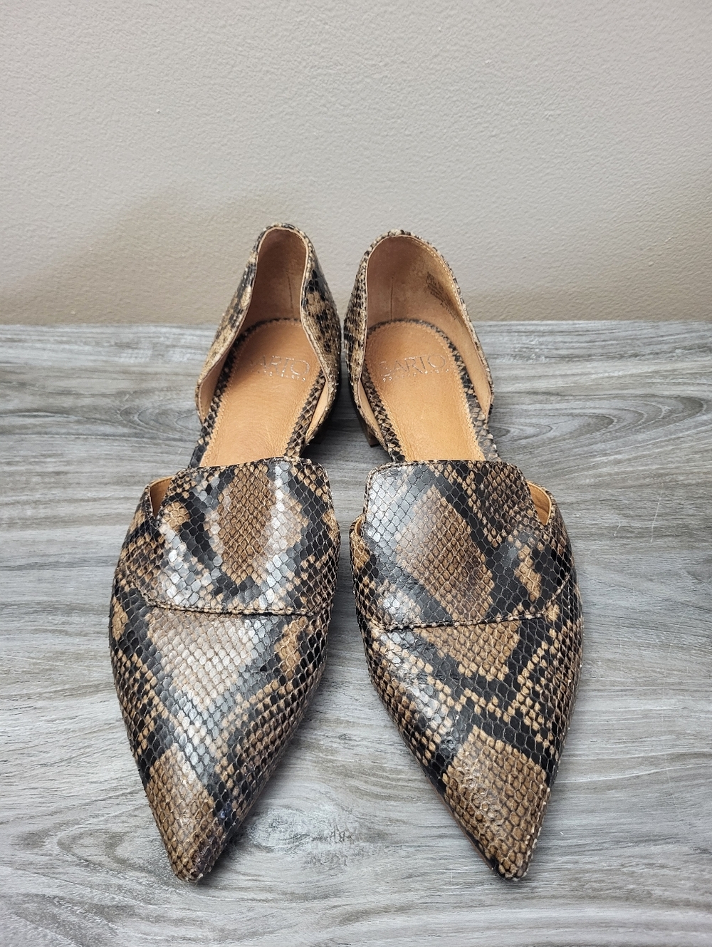 Franco Sarto Toby Pointed D'Orsay Flat  Brown Leather Snake Print Size 8.5 - Picture 2 of 10